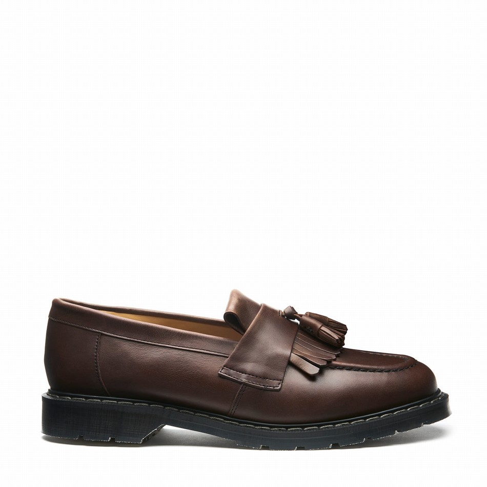 Men Solovair Gaucho Crazy Horse Tassel Loafers Brown | S0-1022-CH-G-030
