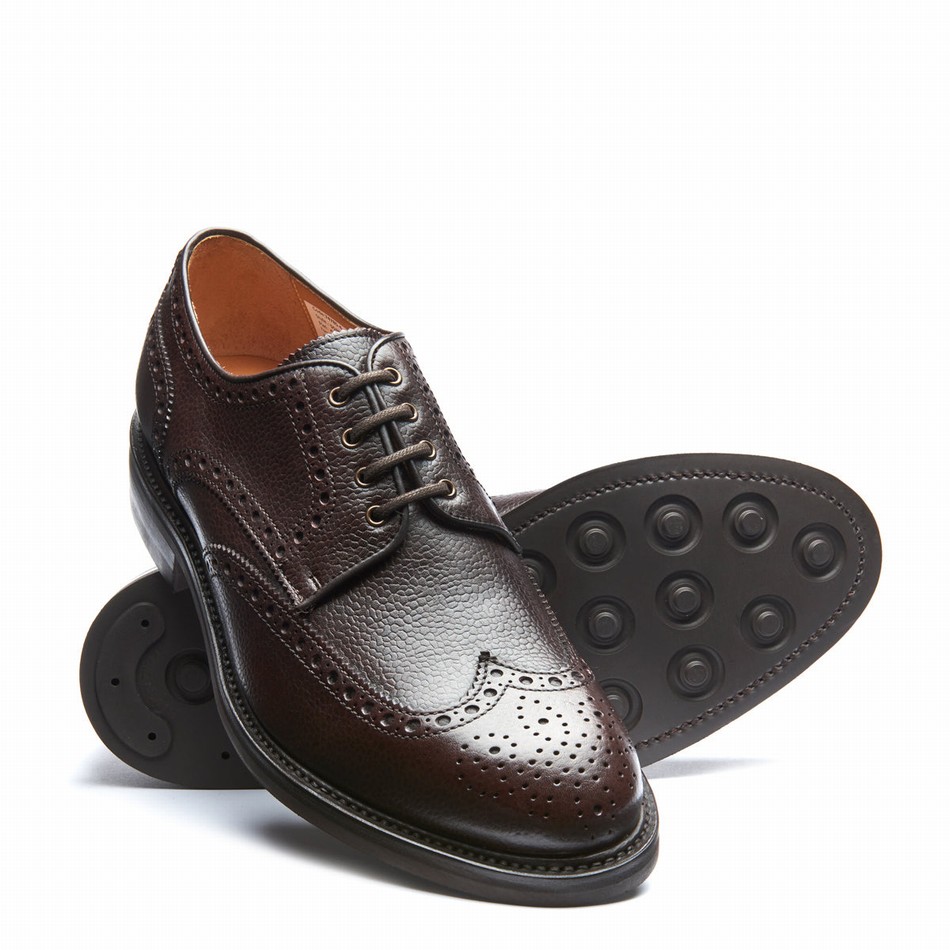 Men Solovair Grain-Calf 4 Eye Gibson Brogue Shoes Brown | 055-BRN-CC-060