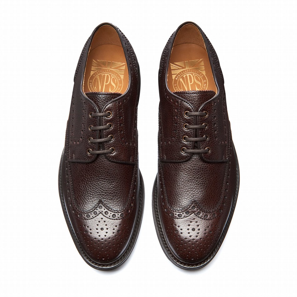 Men Solovair Grain-Calf 4 Eye Gibson Brogue Shoes Brown | 055-BRN-CC-060