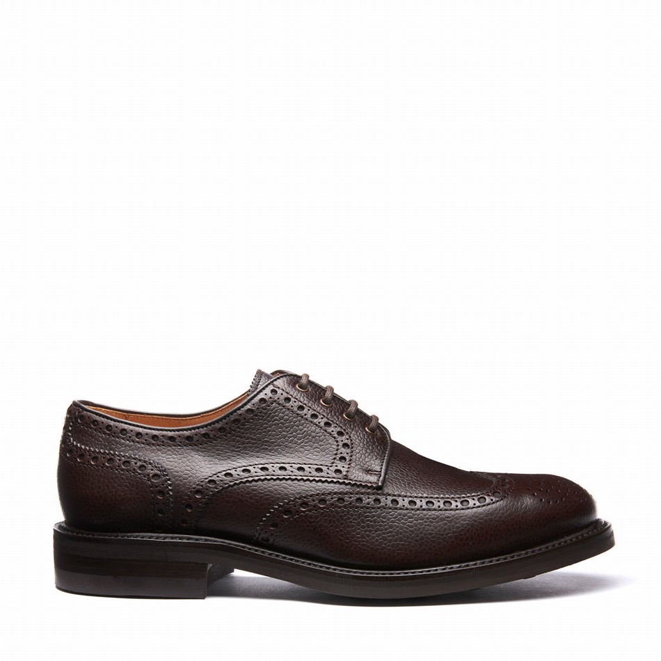 Men Solovair Grain-Calf 4 Eye Gibson Brogue Shoes Brown | 055-BRN-CC-060
