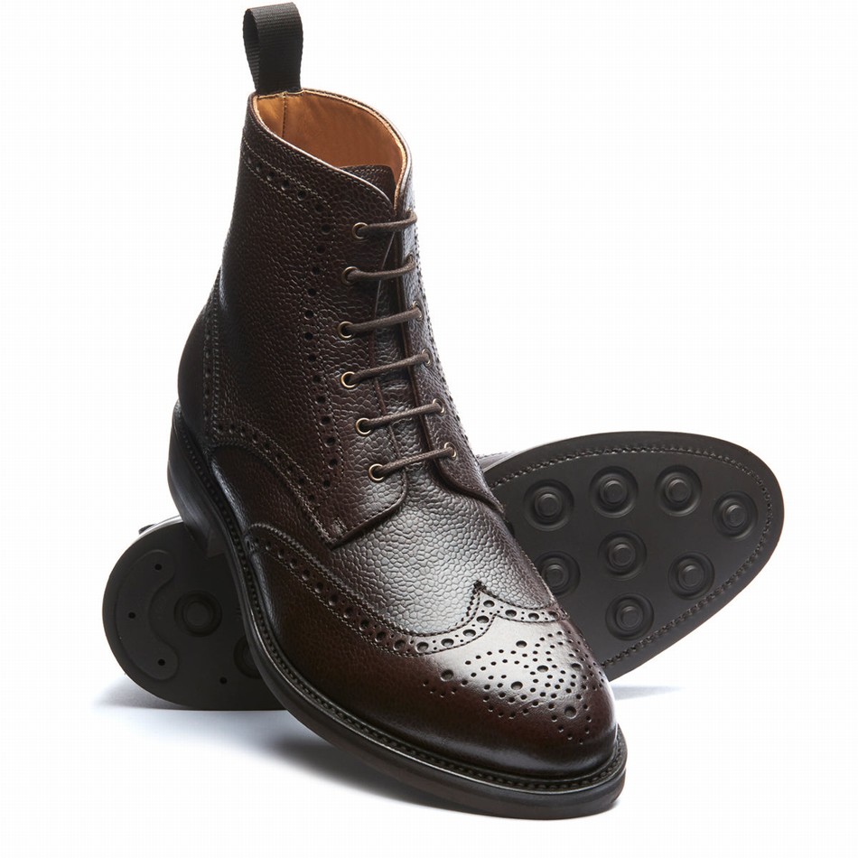 Men Solovair Grain-Calf 6 Eye Derby Brogue Boots Brown | 019-BRN-CC-060