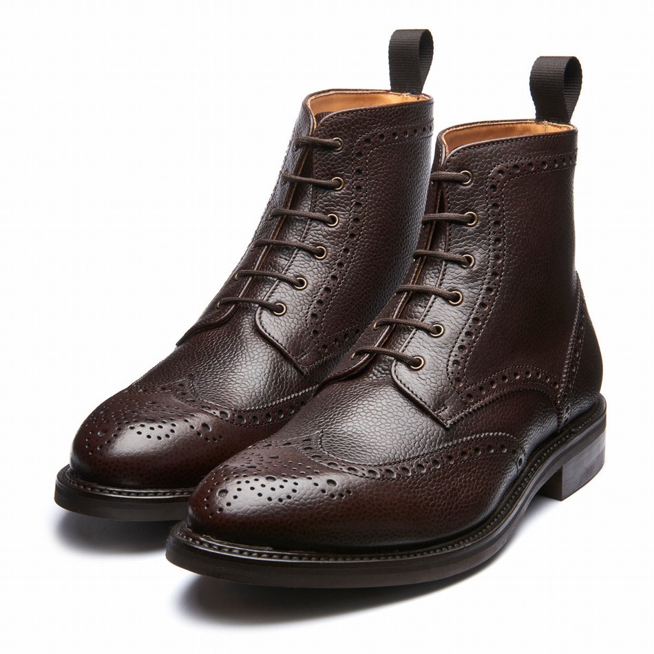 Men Solovair Grain-Calf 6 Eye Derby Brogue Boots Brown | 019-BRN-CC-060