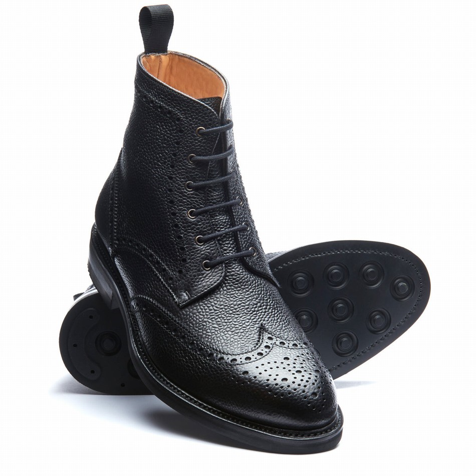 Men Solovair Grain-Calf 6 Eye Derby Brogue Boots Black | 019-BK-CC-065