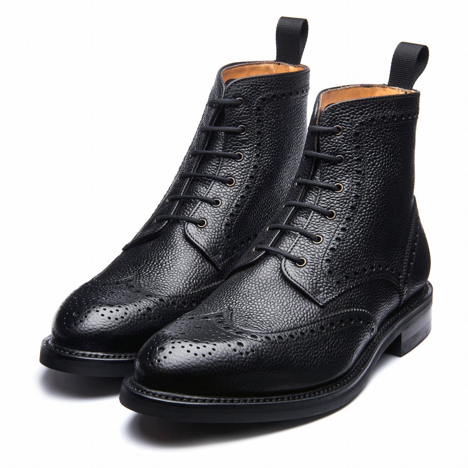 Men Solovair Grain-Calf 6 Eye Derby Brogue Boots Black | 019-BK-CC-065