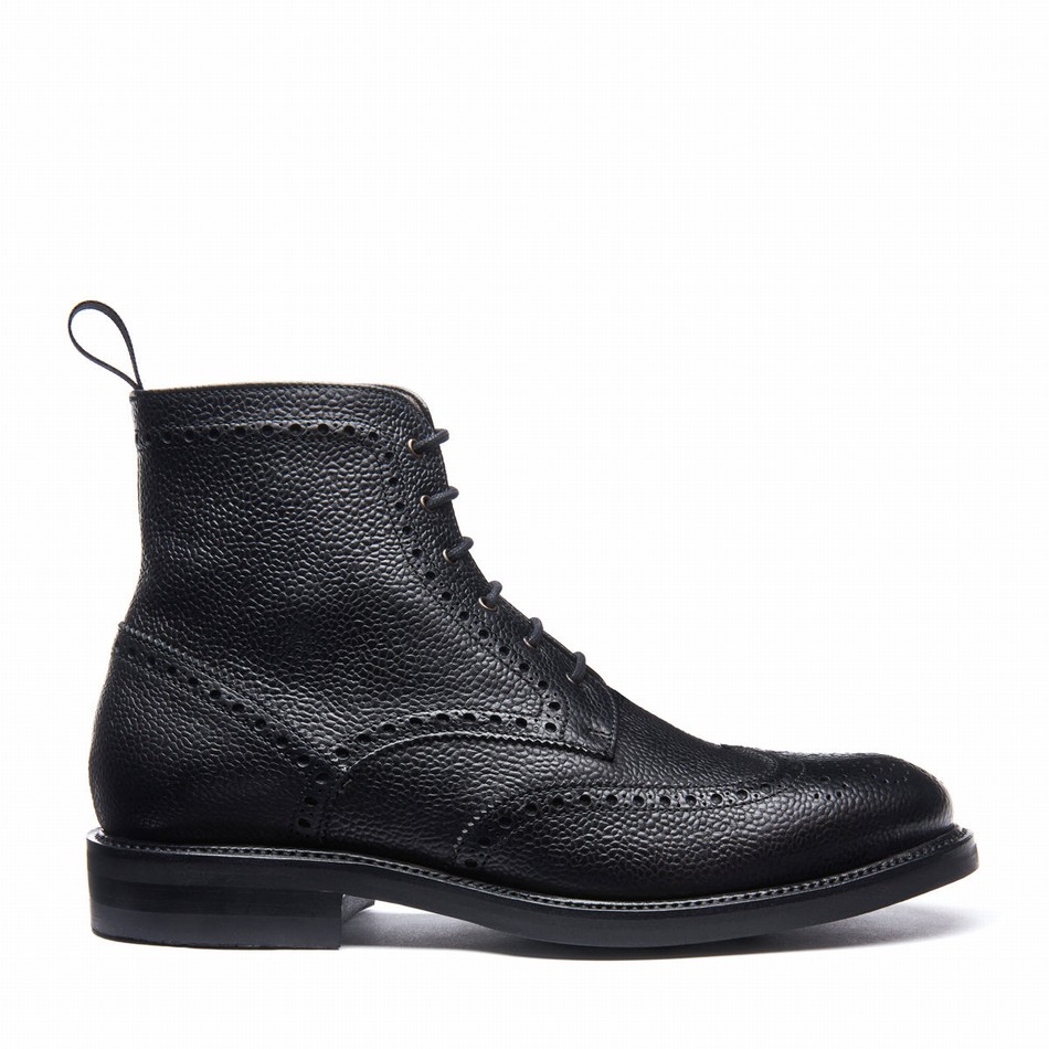 Men Solovair Grain-Calf 6 Eye Derby Brogue Boots Black | 019-BK-CC-065