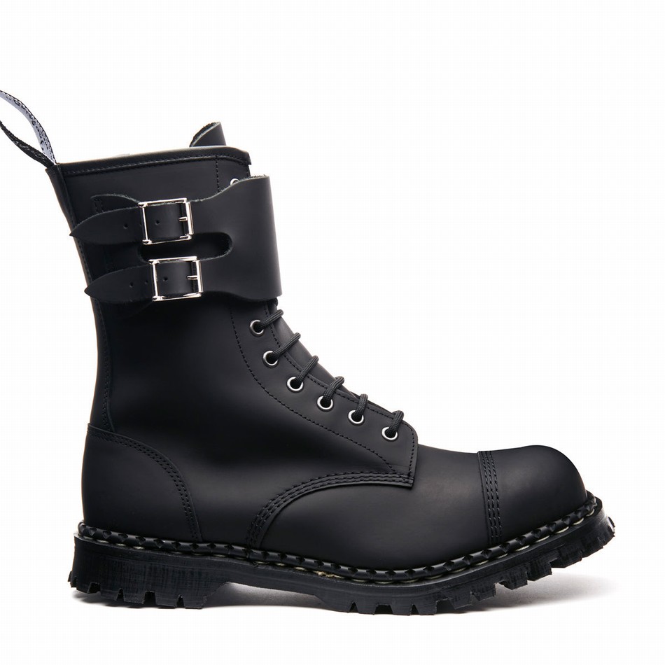 Men Solovair Greasy 10 Eye Steel Toe Capped Zip Twin Strap Derby Boots Black | GF10-1982-BG-ZIP-045