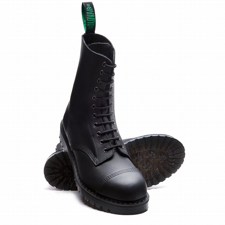 Men Solovair Greasy 11 Eye Steel Toe Derby Boots Black | SC11-1980-BG-G-060