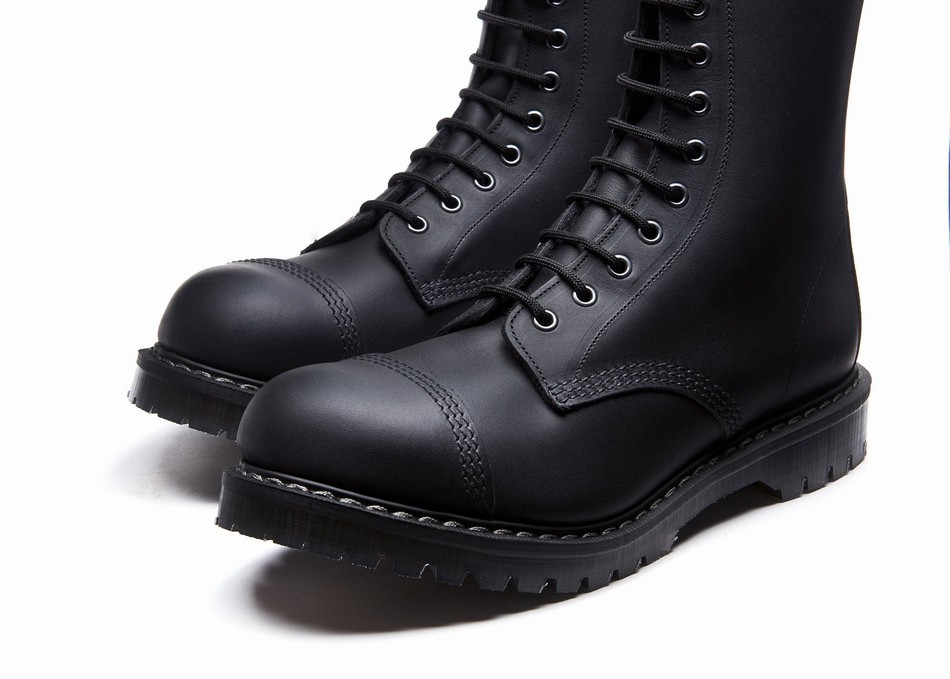 Men Solovair Greasy 11 Eye Steel Toe Derby Boots Black | SC11-1980-BG-G-060
