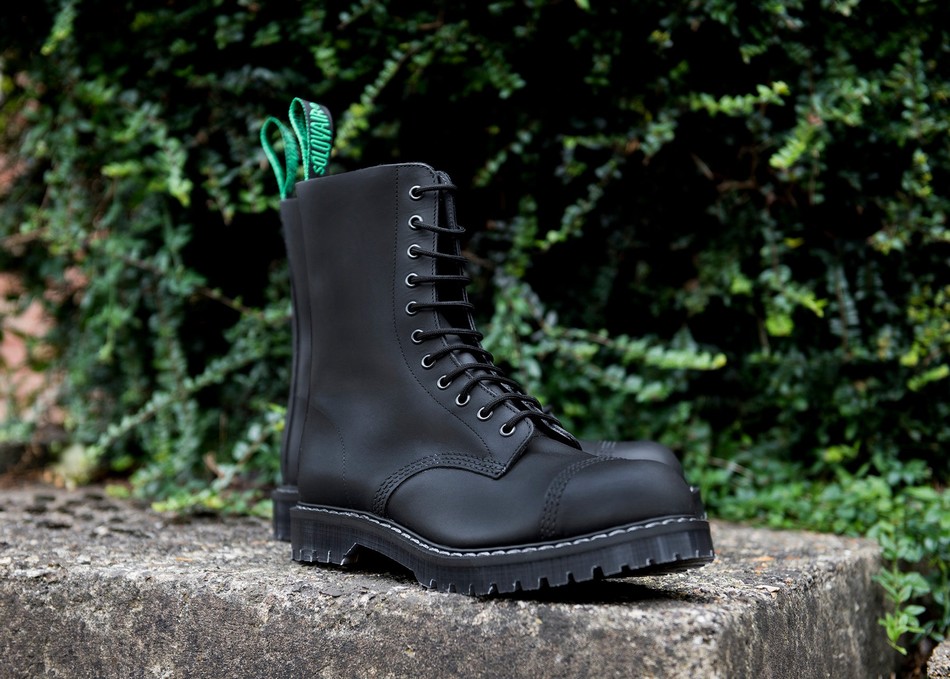 Men Solovair Greasy 11 Eye Steel Toe Derby Boots Black | SC11-1980-BG-G-060