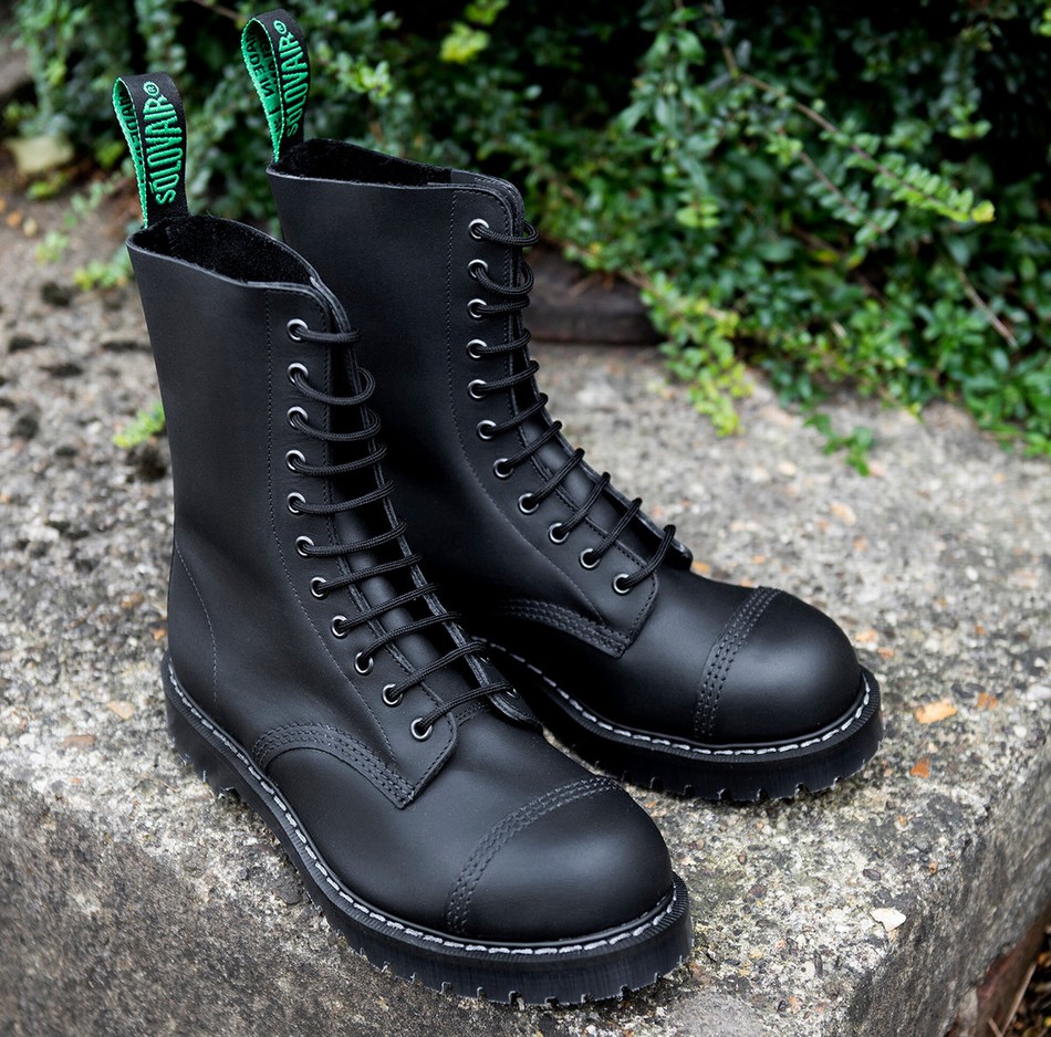 Men Solovair Greasy 11 Eye Steel Toe Derby Boots Black | SC11-1980-BG-G-060