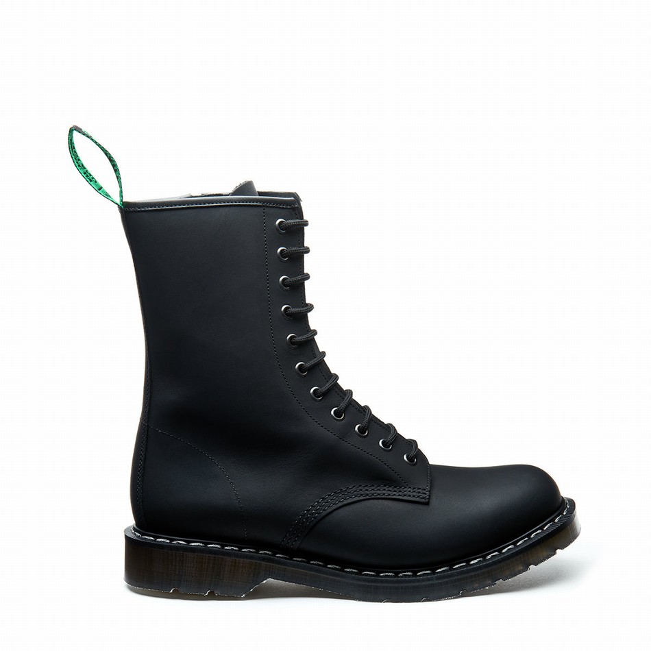 Men Solovair Greasy 11 Eye Zip Derby Boots Black | S11-981-BG-ZIP-G-030