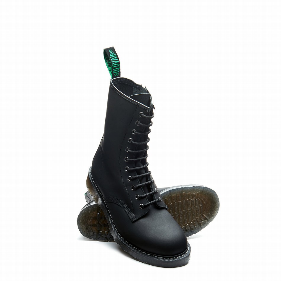 Men Solovair Greasy 11 Eye Zip Derby Boots Black | S11-981-BG-ZIP-G-030