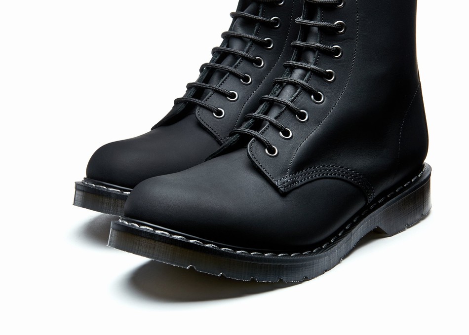 Men Solovair Greasy 11 Eye Zip Derby Boots Black | S11-981-BG-ZIP-G-030