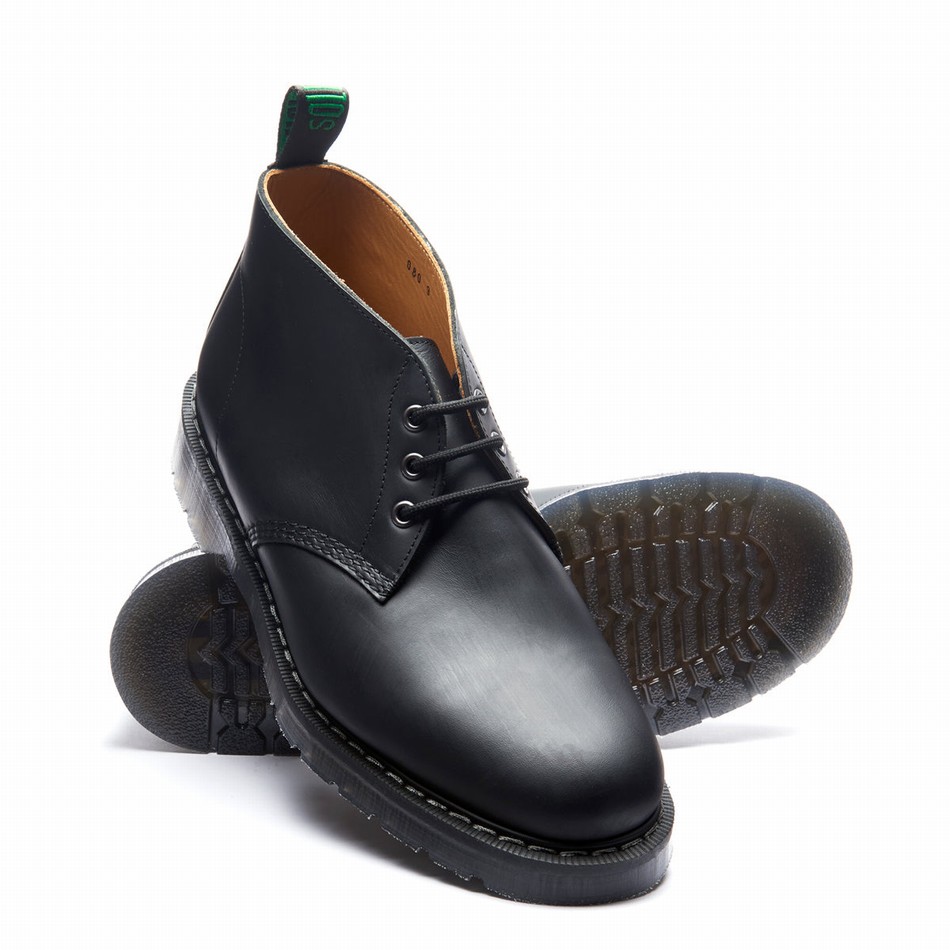 Men Solovair Greasy 3 Eye Chukka Boots Black | S3-080-BG-G-030