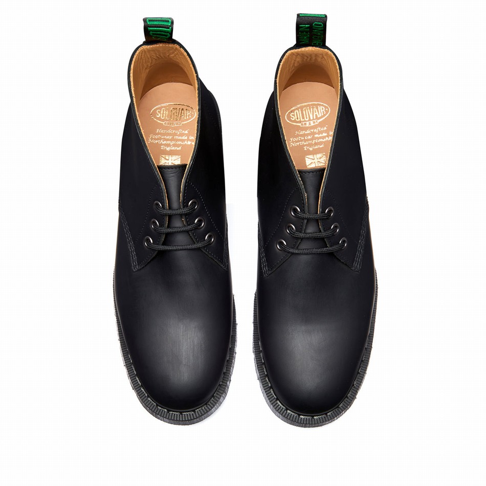 Men Solovair Greasy 3 Eye Chukka Boots Black | S3-080-BG-G-030