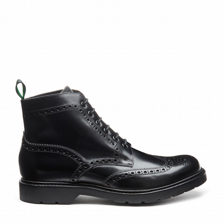 Men Solovair Greasy 6 Eye Derby Brogue Boots Black | LS6-019-BG-B-060