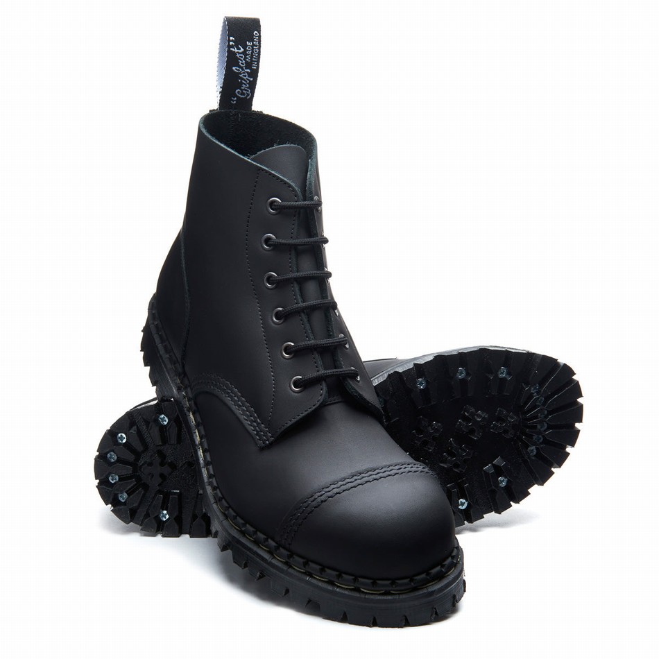 Men Solovair Greasy 6 Eye Steel Toe Capped Derby Boots Black | GF6-1710-BG-030