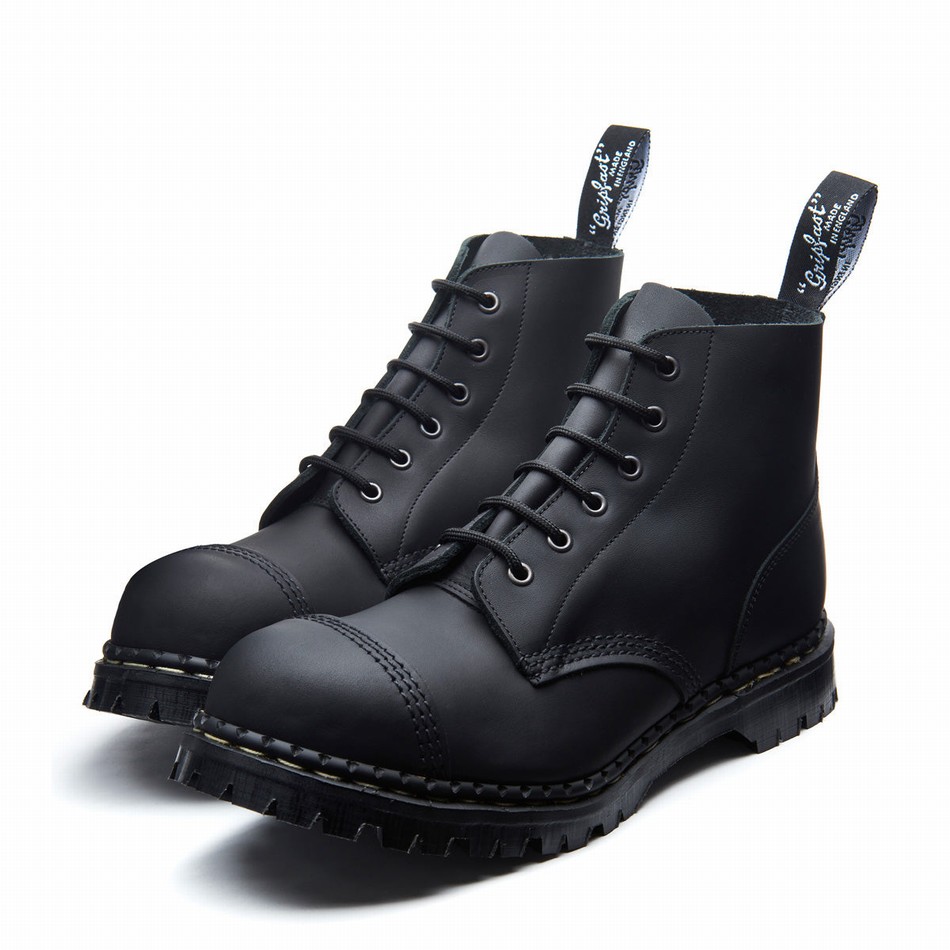Men Solovair Greasy 6 Eye Steel Toe Capped Derby Boots Black | GF6-1710-BG-030