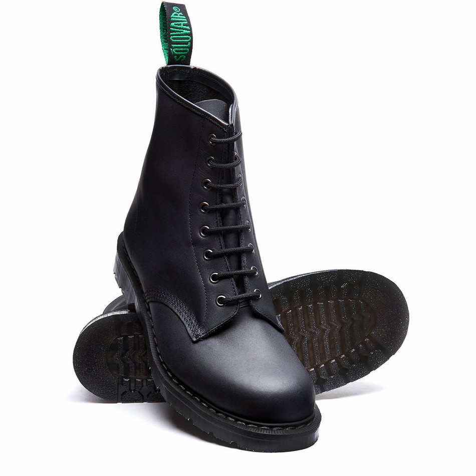 Men Solovair Greasy 8 Eye Derby Boots Black | S8-551-BG-G-030