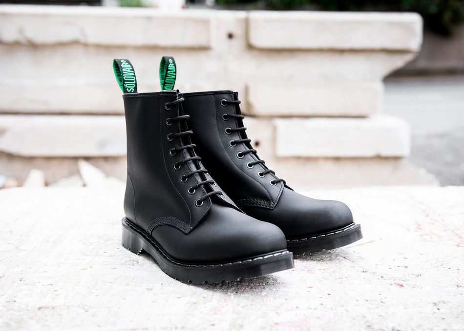 Men Solovair Greasy 8 Eye Derby Boots Black | S8-551-BG-G-030