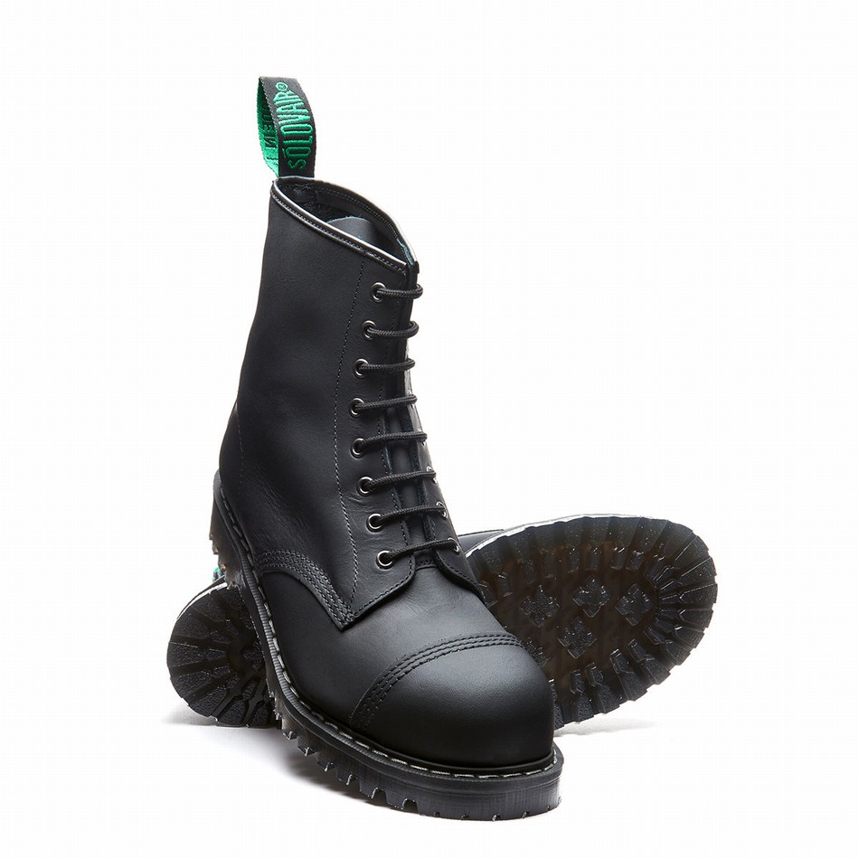 Men Solovair Greasy 8 Eye Steel Toe Derby Boots Black | SC8-1550-BG-G-060