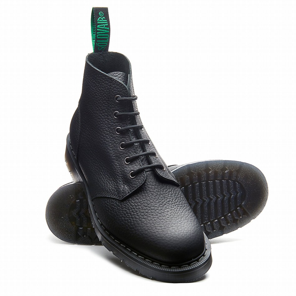 Men Solovair Greasy Grain 6 Eye Astronaut Boots Black | S6-969-BG-SoftG-G-030