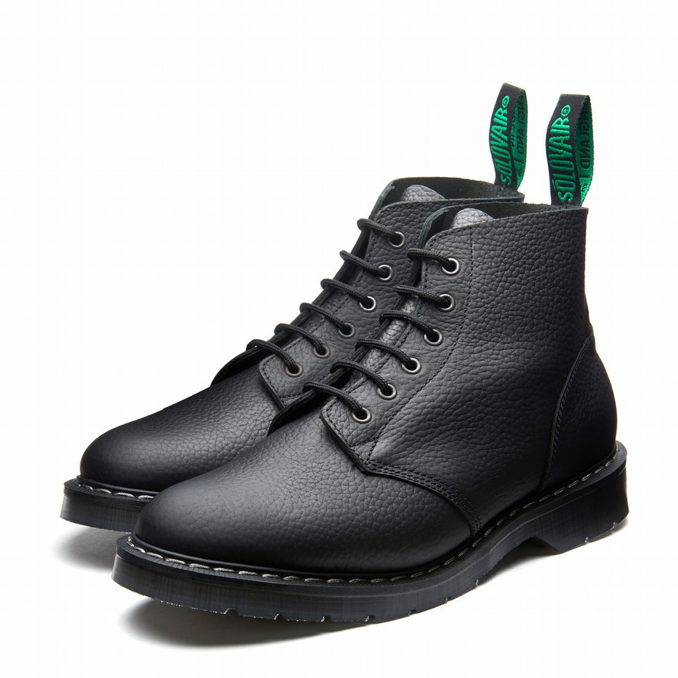 Men Solovair Greasy Grain 6 Eye Astronaut Boots Black | S6-969-BG-SoftG-G-030
