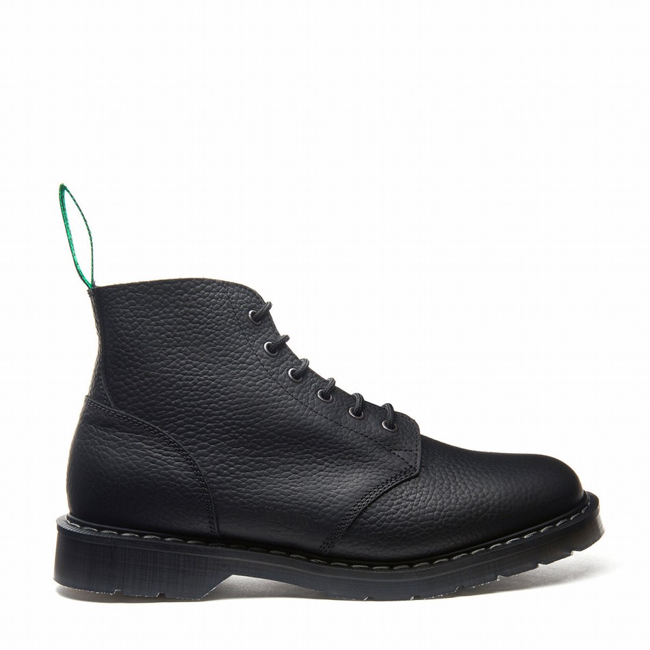Men Solovair Greasy Grain 6 Eye Astronaut Boots Black | S6-969-BG-SoftG-G-030