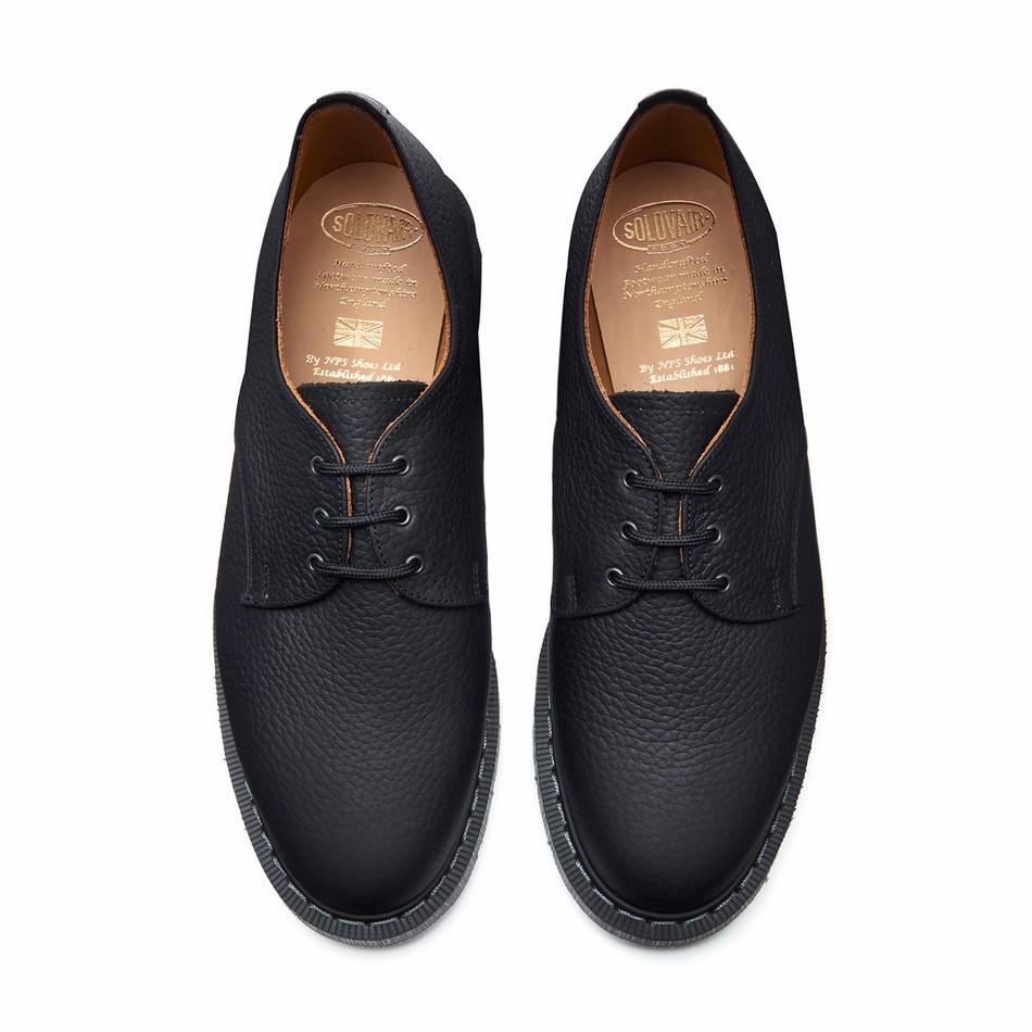 Men Solovair Greasy Grain Gibson Shoes Black | S3-995-BG-SoftG-G-030