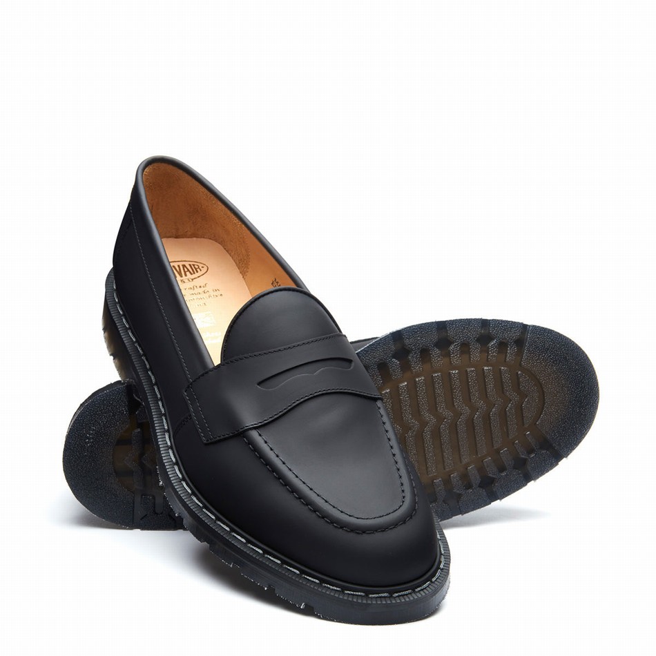 Men Solovair Greasy Penny Loafers Black | S0-970-BG-G-030