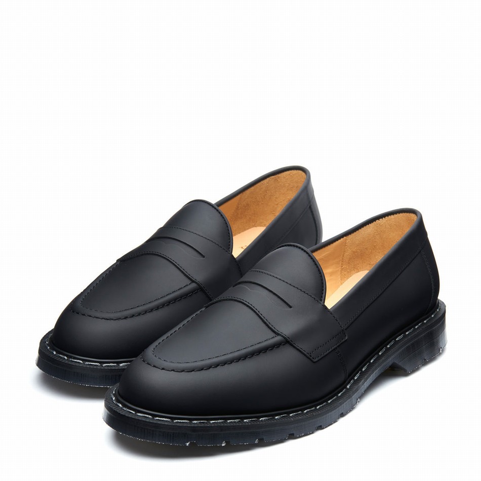 Men Solovair Greasy Penny Loafers Black | S0-970-BG-G-030