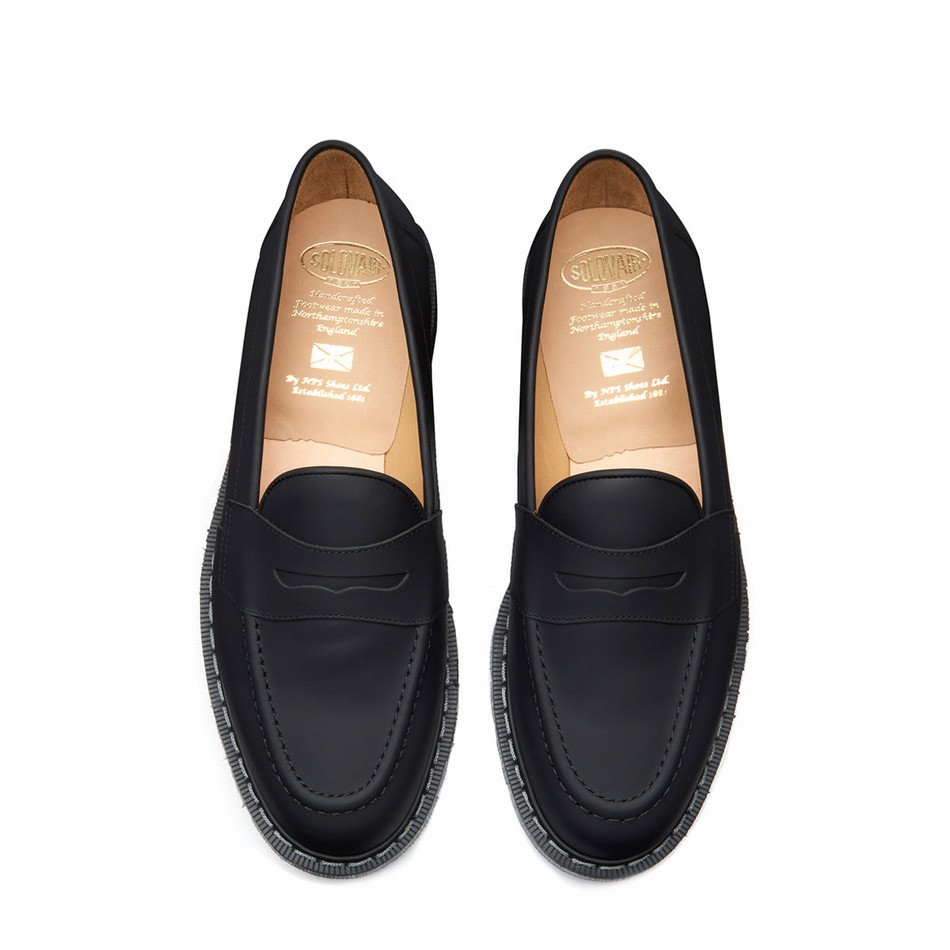 Men Solovair Greasy Penny Loafers Black | S0-970-BG-G-030