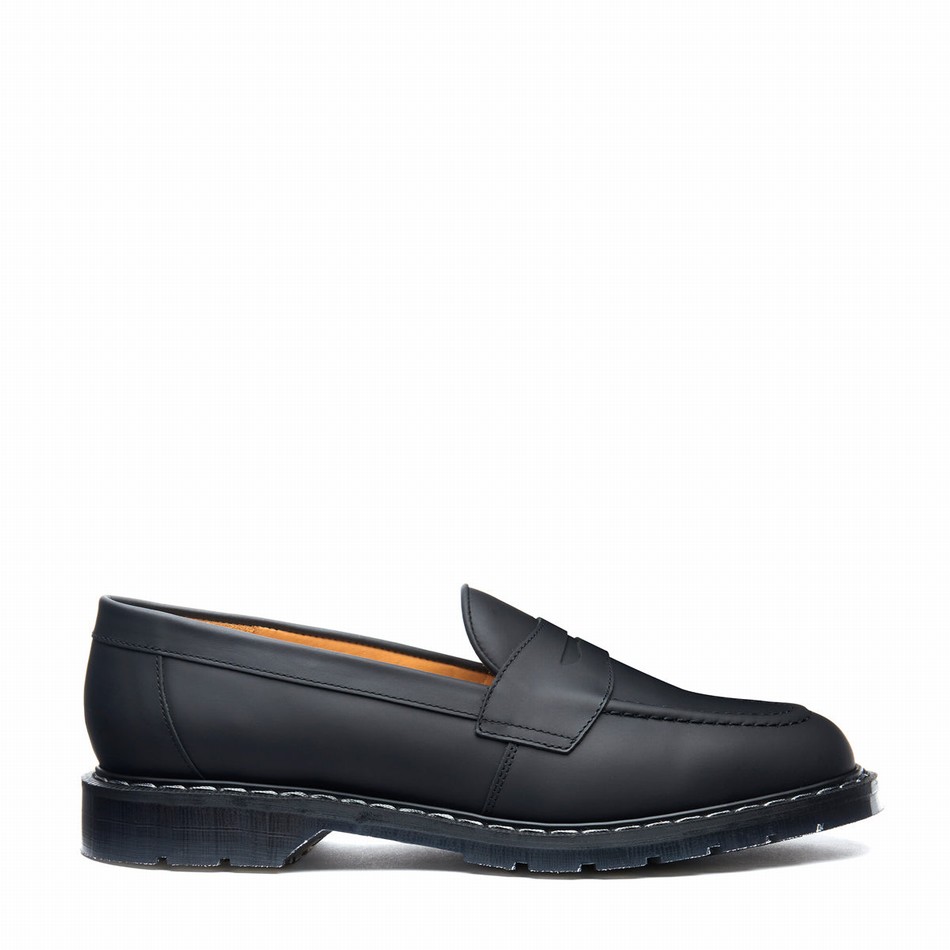 Men Solovair Greasy Penny Loafers Black | S0-970-BG-G-030