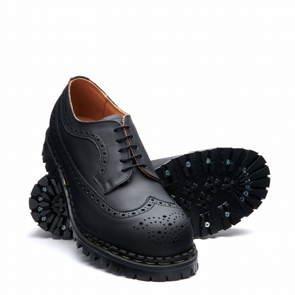 Men Solovair Greasy Steel Toe American Brogue Shoes Black | GF5-1812-BG-035