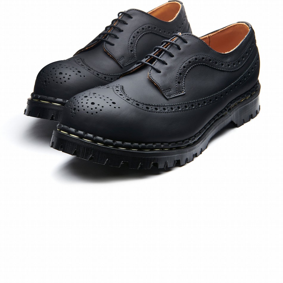 Men Solovair Greasy Steel Toe American Brogue Shoes Black | GF5-1812-BG-035
