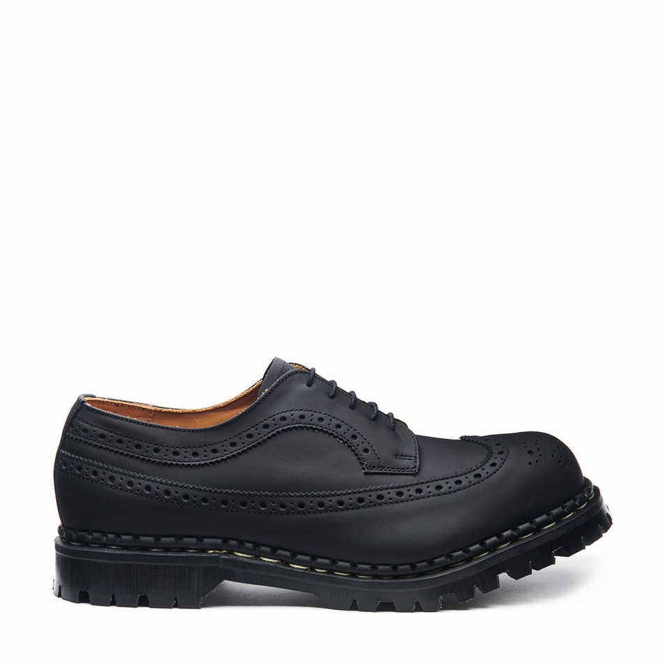 Men Solovair Greasy Steel Toe American Brogue Shoes Black | GF5-1812-BG-035