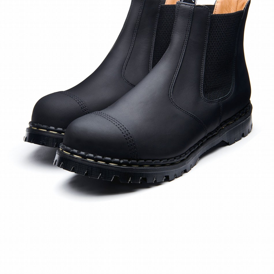 Men Solovair Greasy Steel Toe Capped Dealer Boots Black | GF0-1910-BG-040