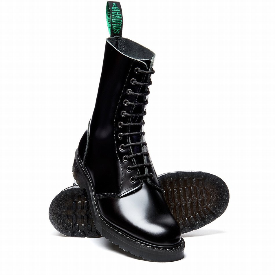 Men Solovair Hi-Shine 11 Eye Astronaut Boots Black | S11-969-BK-G-030
