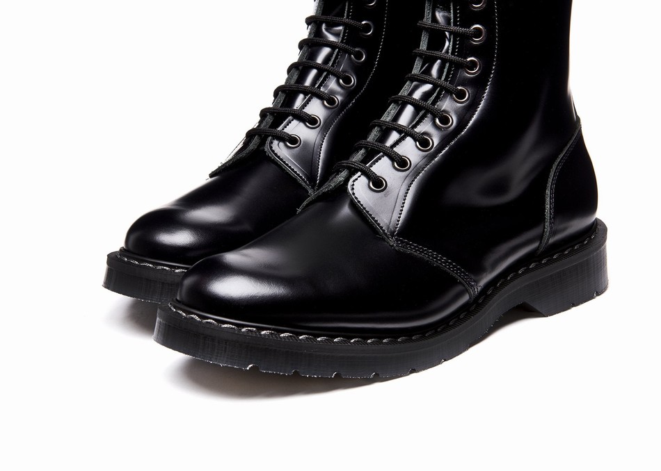 Men Solovair Hi-Shine 11 Eye Astronaut Boots Black | S11-969-BK-G-030