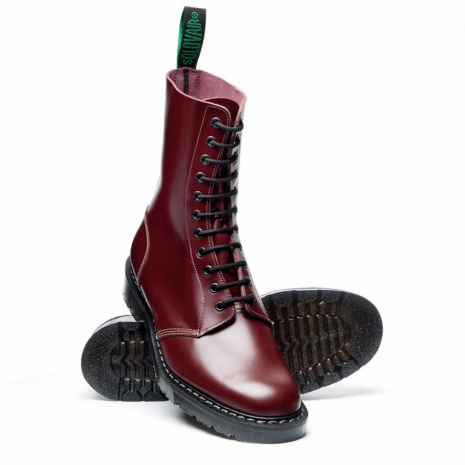 Men Solovair Hi-Shine 11 Eye Astronaut Boots Red | S11-969-OX-G-030