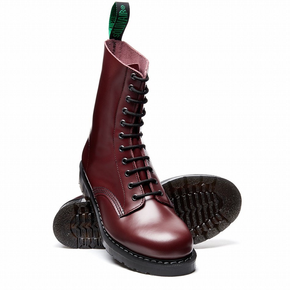 Men Solovair Hi-Shine 11 Eye Derby Boots Red | S11-981-OX-G-030