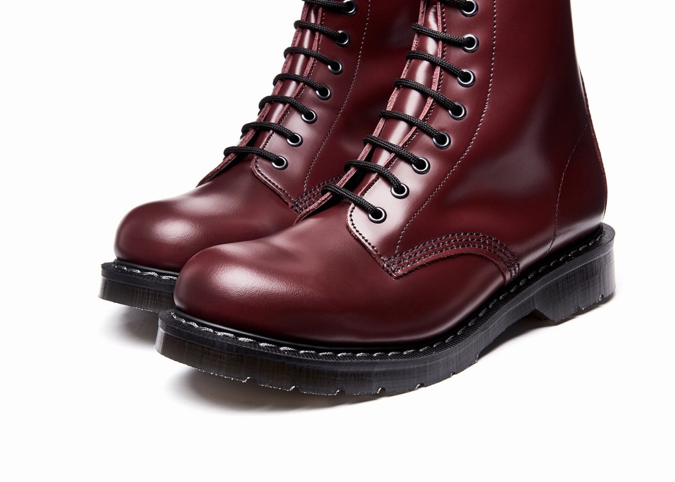 Men Solovair Hi-Shine 11 Eye Derby Boots Red | S11-981-OX-G-030