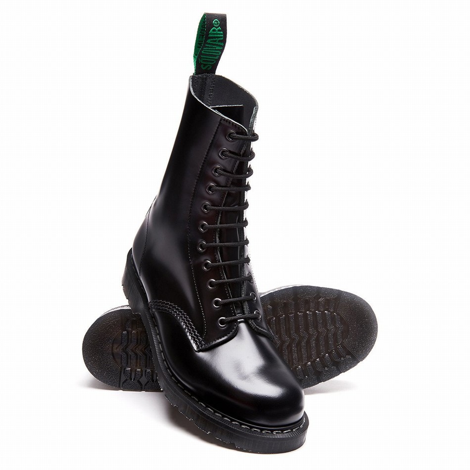 Men Solovair Hi-Shine 11 Eye Derby Boots Black | S11-981-BK-G-035