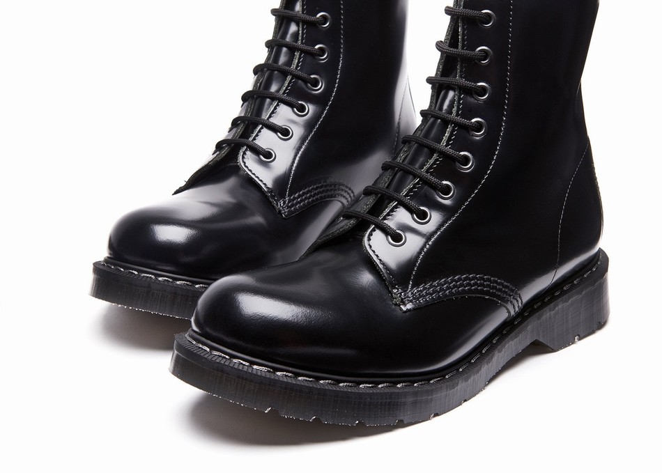 Men Solovair Hi-Shine 11 Eye Derby Boots Black | S11-981-BK-G-035