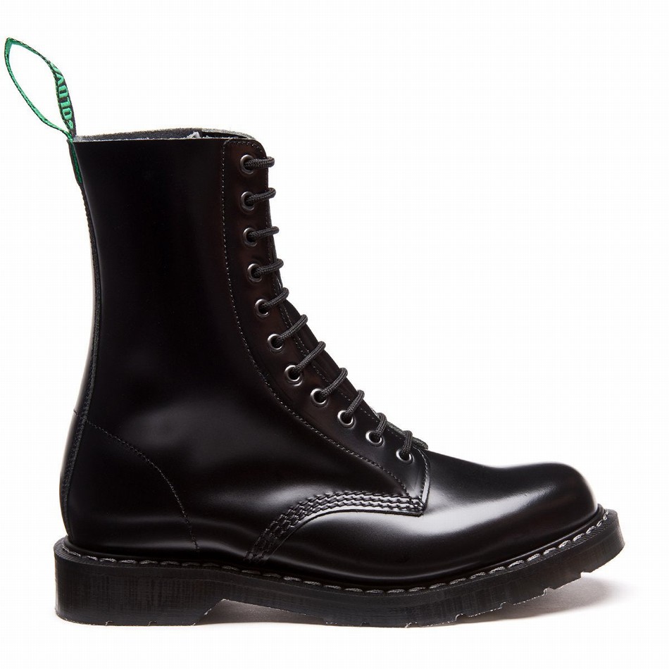 Men Solovair Hi-Shine 11 Eye Derby Boots Black | S11-981-BK-G-035