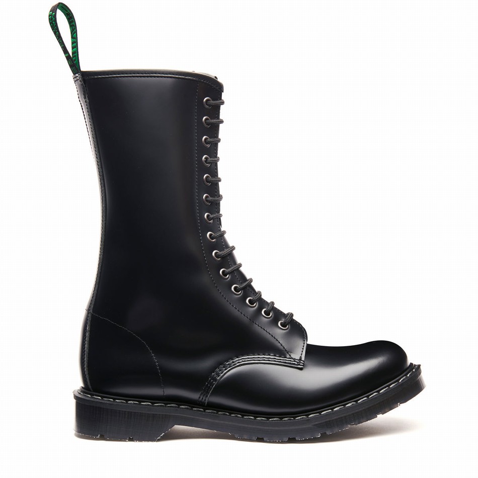 Men Solovair Hi-Shine 14 Eye Zip Derby Boots Black | S14-14-BK-ZIP-G-030