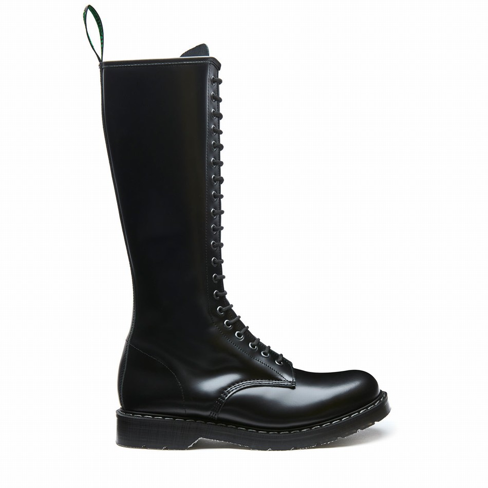 Men Solovair Hi-Shine 20 Eye Zip Derby Boots Black | S20-20-BK-ZIP-G-030