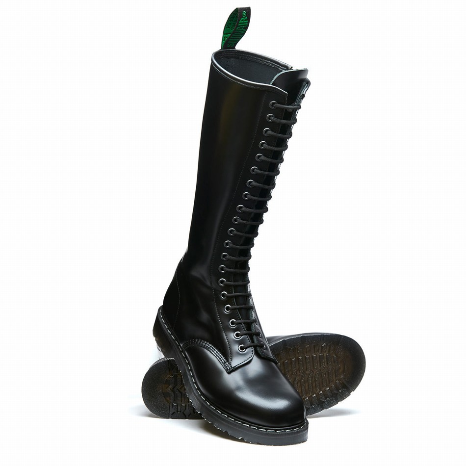 Men Solovair Hi-Shine 20 Eye Zip Derby Boots Black | S20-20-BK-ZIP-G-030