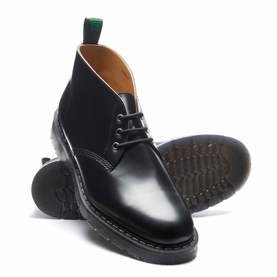 Men Solovair Hi-Shine 3 Eye Chukka Boots Black | S3-080-BK-G-030