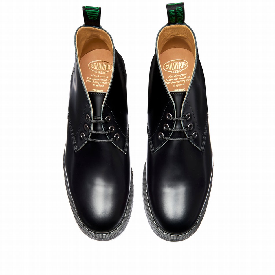 Men Solovair Hi-Shine 3 Eye Chukka Boots Black | S3-080-BK-G-030